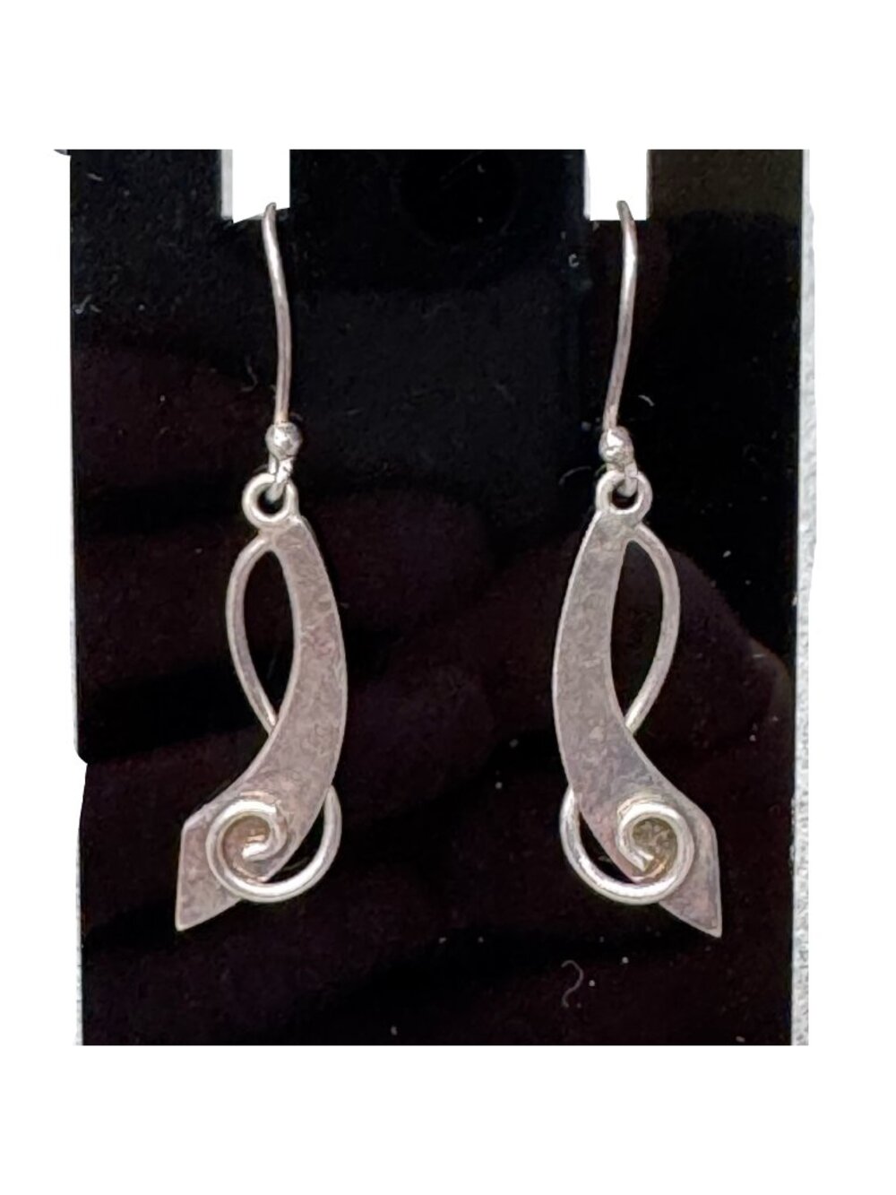 Sterling Silver Swirl Design Drop Earrings Modernist Sword Abstract Vtg 925 1.5"